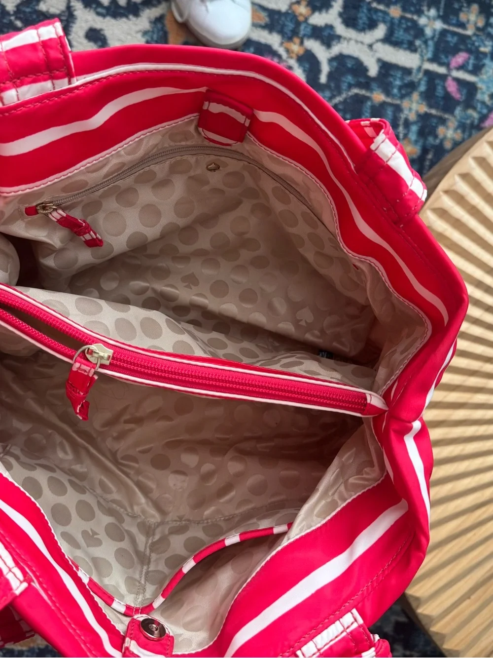 Kate Spade Flatiron Maryanne Striped Tote Geranium Red White